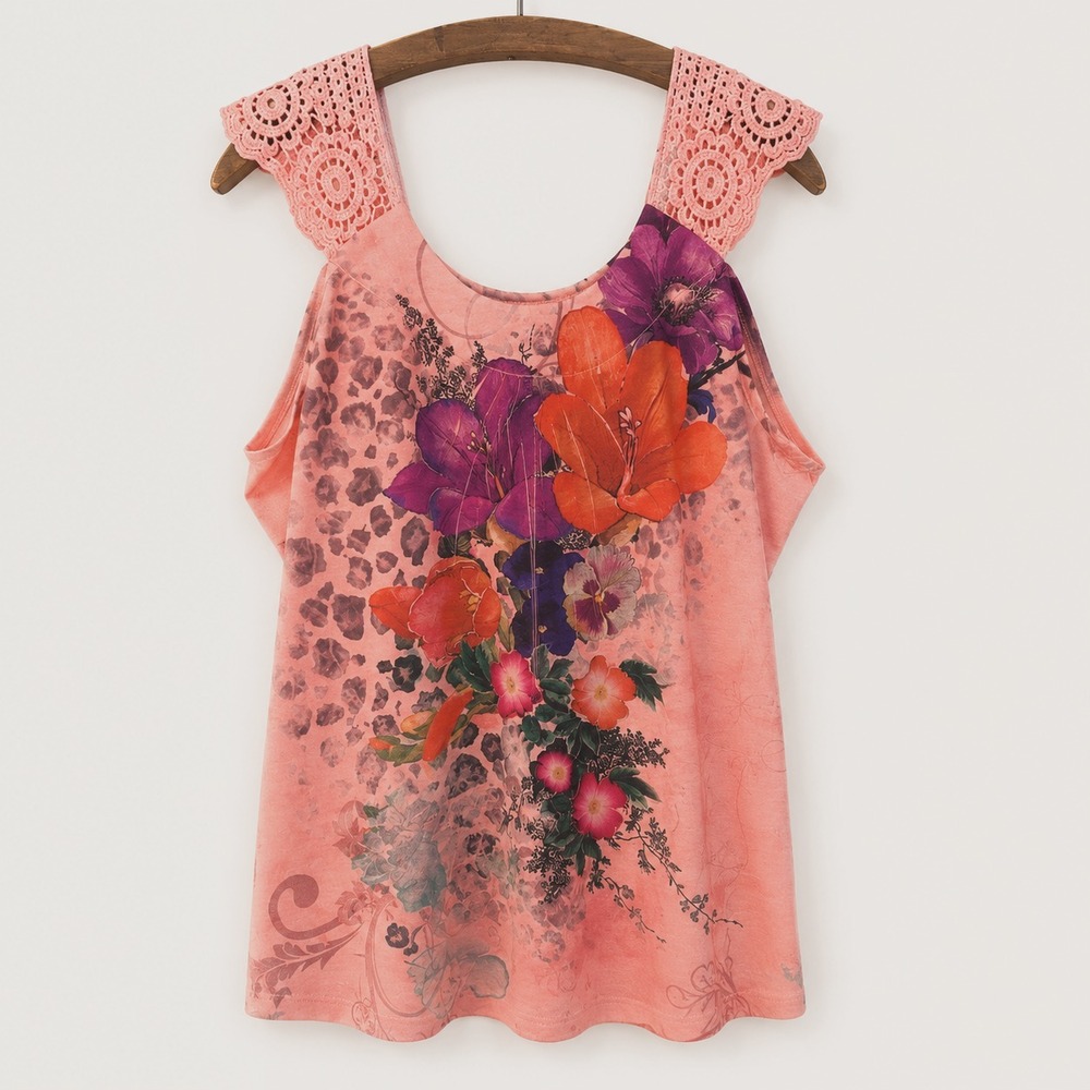 Womens Top Size XL Peachy Orange Crochet Sleeve Beading Festival Fairy Grunge - Picture 3 of 9